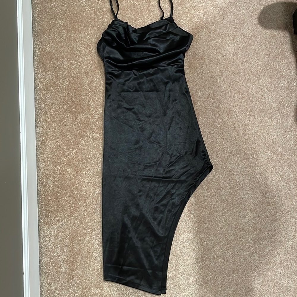 Satin split leg black dress BRAND NEW TAGS ATTACHED
